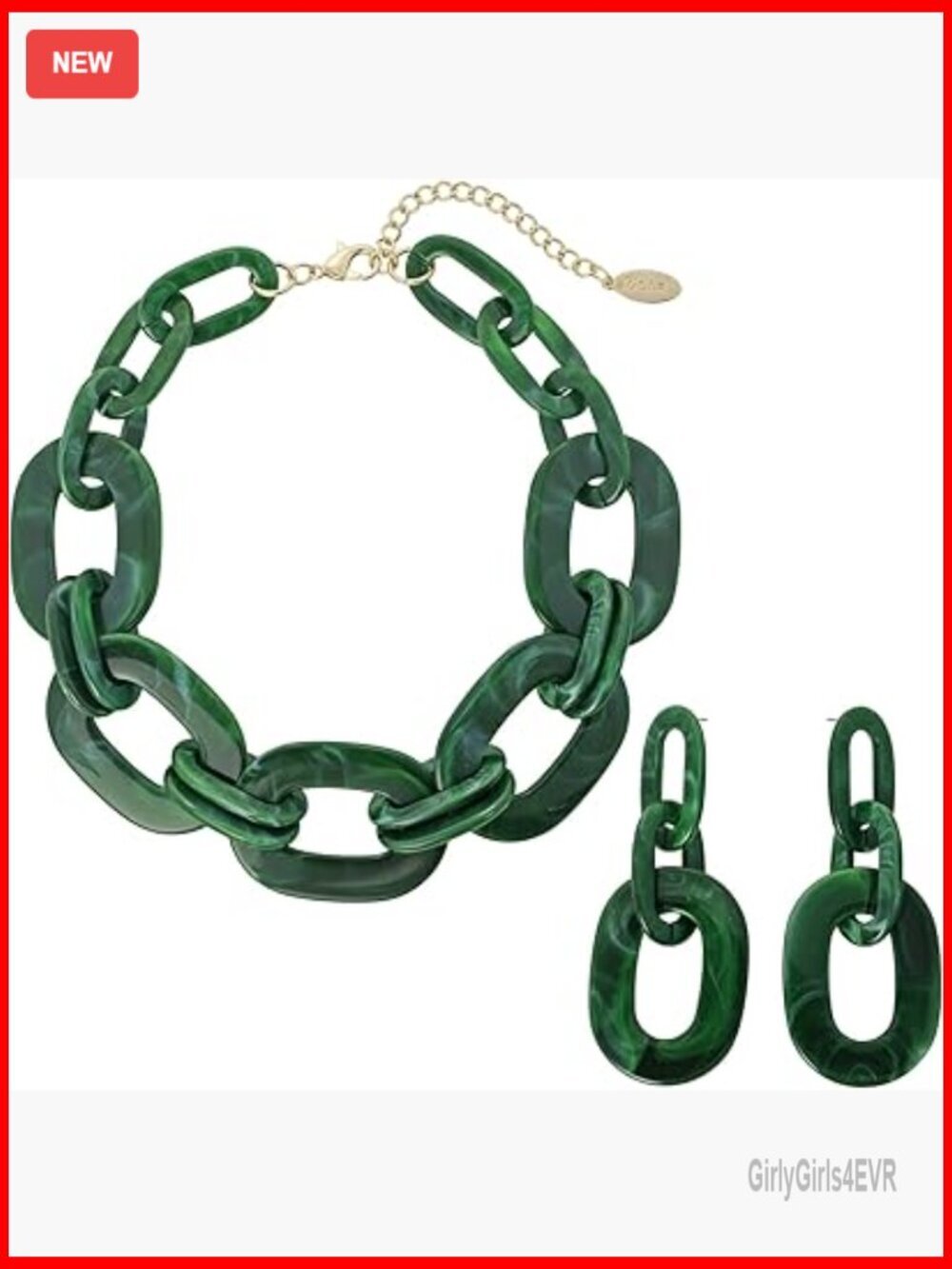 Chunky Acrylic Statement Necklace Set with Hoop Earrings Adjustable Length